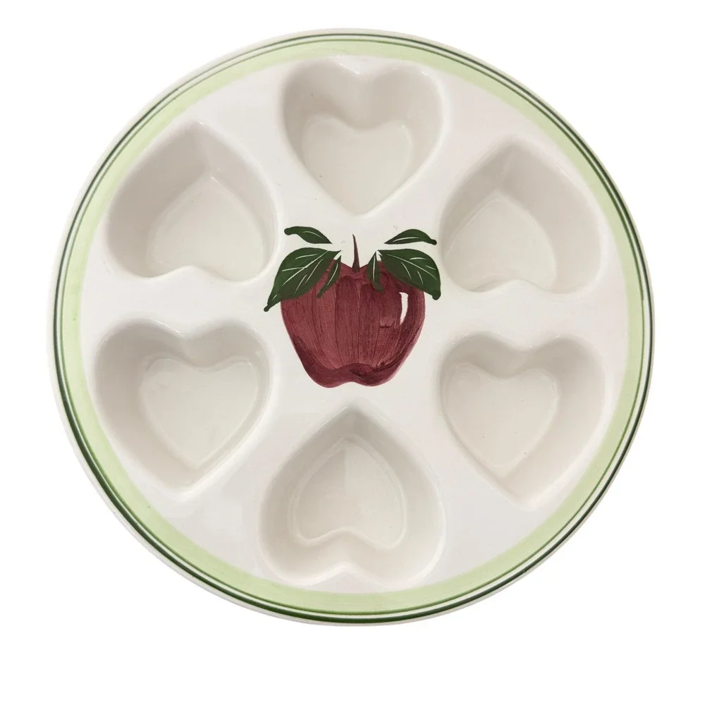 Clay Design Heart Muffin Pan Vintage 1990 Cream Apple Ceramic Stoneware Bakeware
